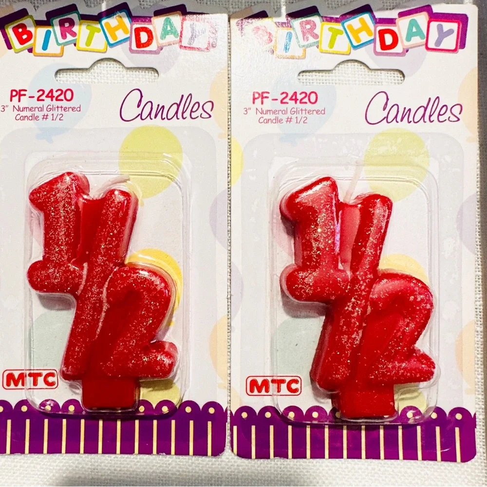 NEW set of 6 pcs glitter & dot 3” numeral candle number 1/2 - Red color